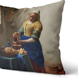 Sierkussens Dutch Design uit Rijksmuseum bij ZenXhome “Het melkmeisje” Vermeer 43X43 inclusief kussens