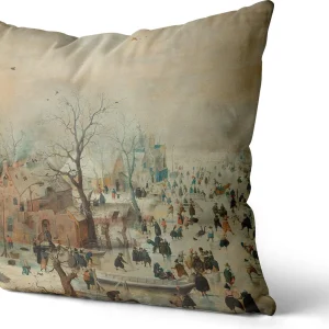 Dutch Design Sierkussens bij ZenXhome “Winter Landscape with Skaters” 40X40 inclusief kussens